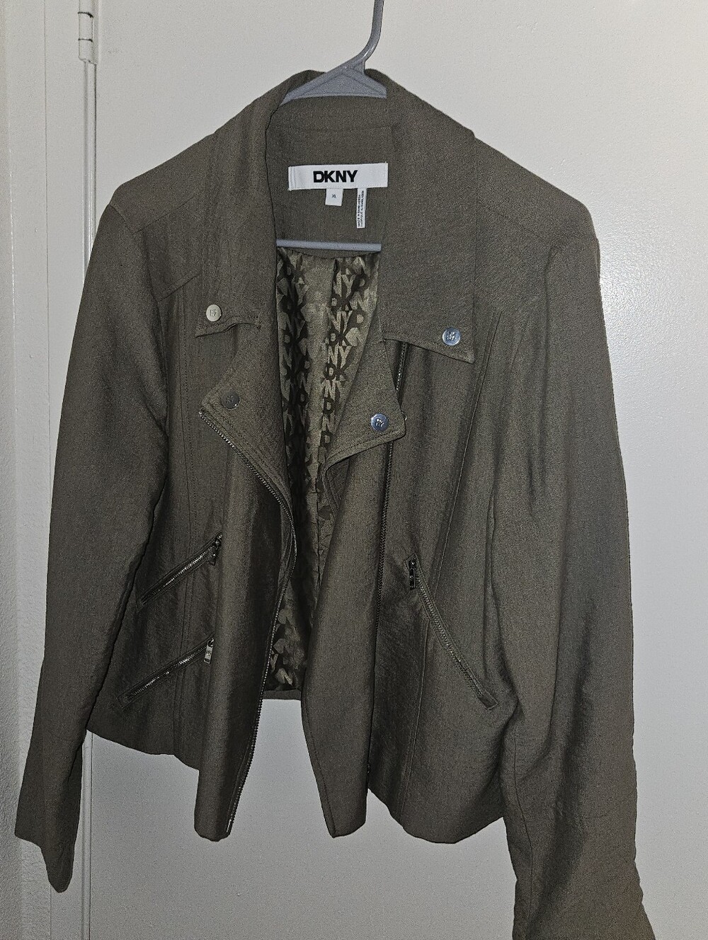 DKNY Olive/Army Green Women's Structured Moto Blazer